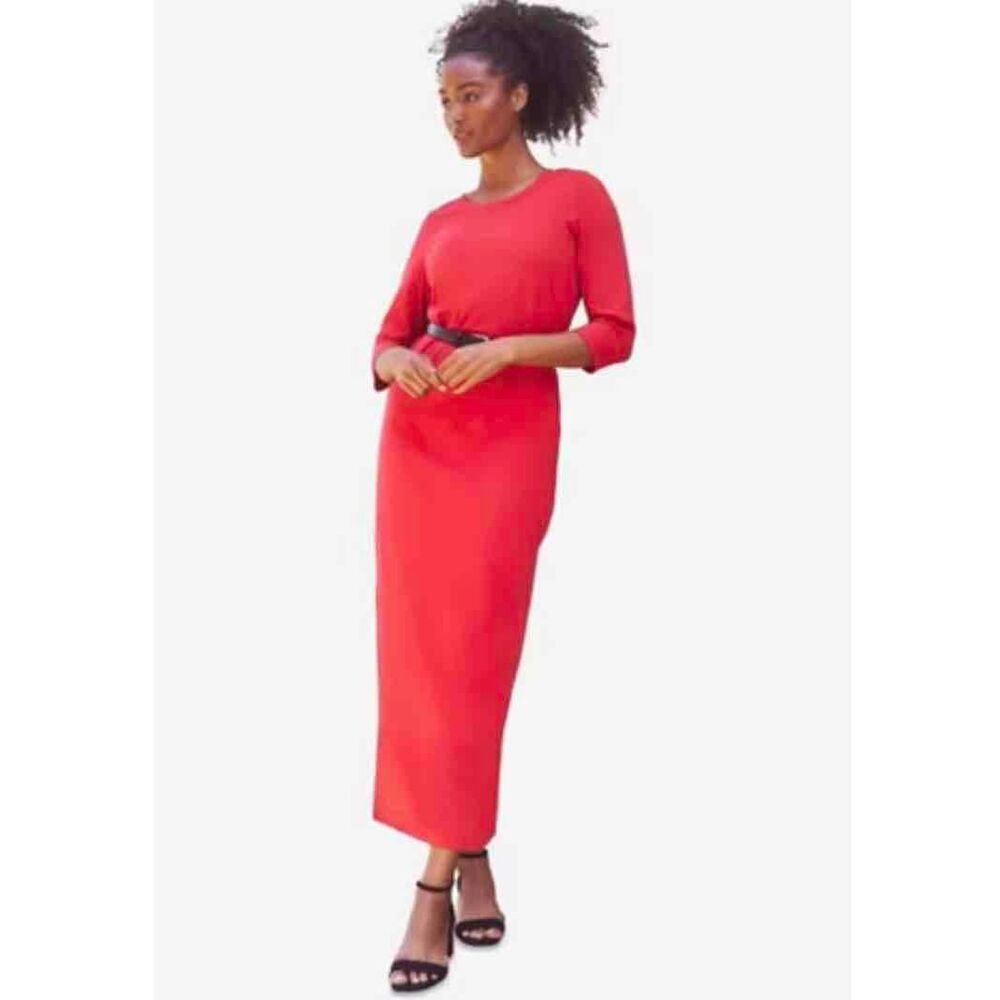 NWT Ellos Maxi Dress Womens Size 22/24 Maroon Red Maxi Long Sleeve - Picture 8 of 9